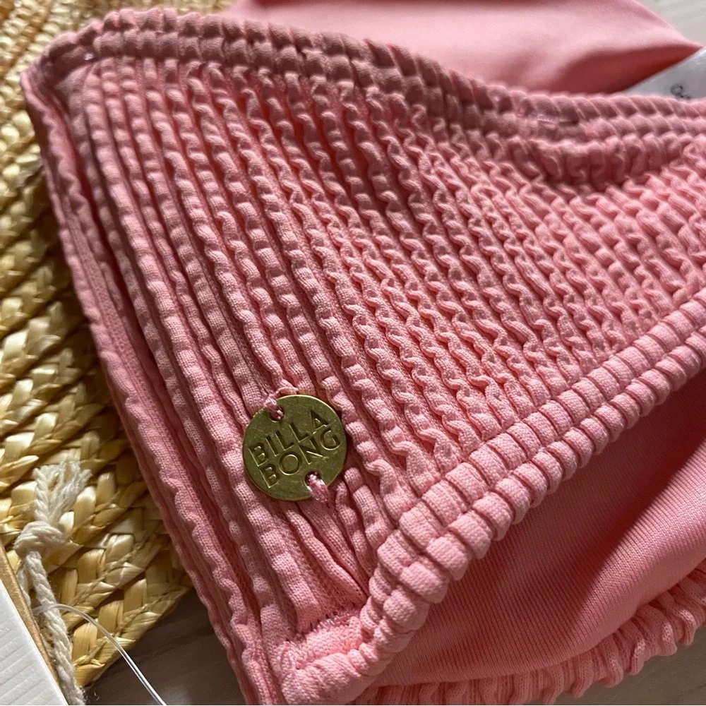 Billabong 🌸 Baby Pink Textured Strapless Bandeau Knot Bikini Top